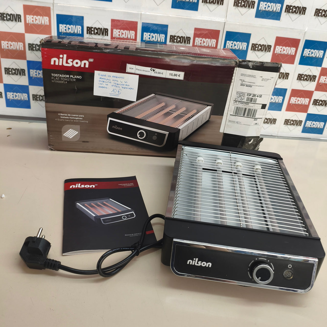 Nilson Life Tostador Plano de Pan, Horizontal, 1000 W, 6 Niveles de Tostado, Control Manual, Temporizador Digital, Tuesta y Cancela, Bandeja Recogemigas, Fácil Limpieza, NTS1000FL4, cable 75 cm, Inox