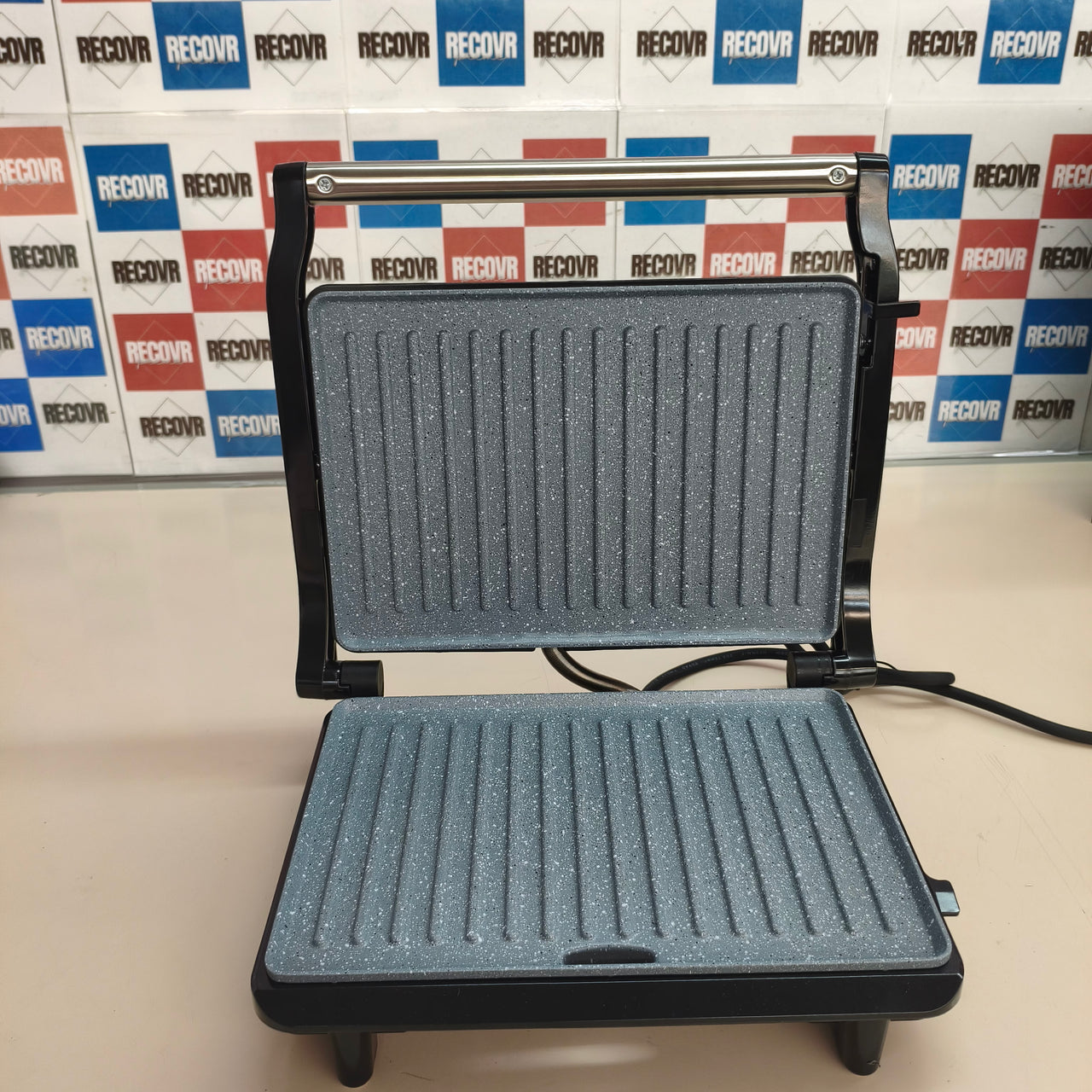 Cecotec Grelha Elétrica Rock'Ngrill 1500 Rapid, 1500 W, Revestimento de Pedra Rockstone, Placa Superior Ajustável em Altura, Bandeja Coletora de Gordura, 12,4X30,8X33,2 Cm