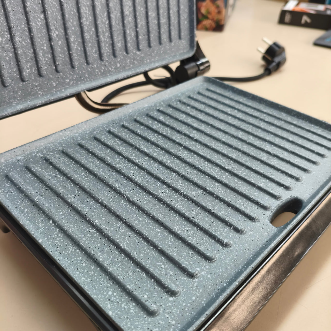 Cecotec Grelha Elétrica Rock'Ngrill 1500 Rapid, 1500 W, Revestimento de Pedra Rockstone, Placa Superior Ajustável em Altura, Bandeja Coletora de Gordura, 12,4X30,8X33,2 Cm