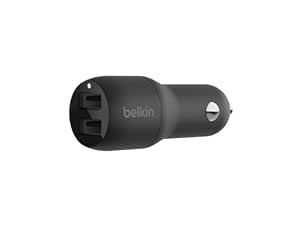 Belkin USB-Kfz-Ladegerät mit 2 Ports, 24 W (Boost Charge Kfz-Ladegerät, USB-Auto-Ladegerät) iPhone 14/14 Plus, 14 Pro, 14 Pro Max, 13, 12, 11 und ältere Modelle, Kfz-Ladegerät, Android Auto-Ladegerät