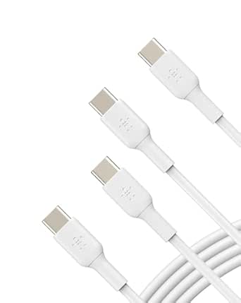 Belkin BoostCharge cable USB-C a USB-C (cable USB-C de carga rápida para iPhone 16, iPhone 15, Galaxy S24, S23, Google Pixel, iPad, MacBook, Nintendo Switch y más, cable USB Tipo C) 1 m, 2 uds, blanco
