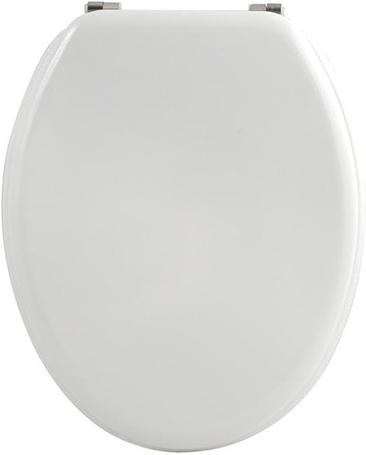 MSV - Asiento de inodoro CLÉO MDF - Bisagras de acero inoxidable - Brillante - Ø 370 x 450 mm - Blanco - Elegancia y comodidad para el baño - Fácil instalación y limpieza