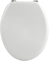 MSV - Asiento de inodoro CLÉO MDF - Bisagras de acero inoxidable - Brillante - Ø 370 x 450 mm - Blanco - Elegancia y comodidad para el baño - Fácil instalación y limpieza