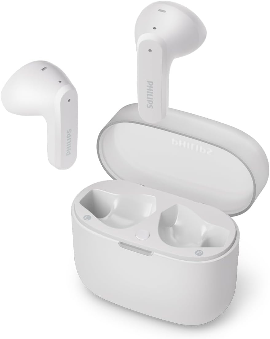 Philips TAT2139WT Auriculares pequeños True Wireless con Bluetooth, Gran Valor con un Sonido Natural, Graves dinámicos, Estuche de Carga tamaño Bolsillo, Llamadas nítidas - Blanco