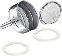 Saraoriginalshop Juego de 2 guraniciones, 1 filtro, 1 embudo de recambios universales para cafetera compatibles con Bialetti, compatibles con Pedrini y otros, disponibles en 4 tamaños (6 tazas)