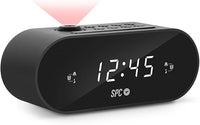 SPC Frodi MAX - Radiodespertador Compacto con proyector de Hora Regulable, Gran botón de Snooze/Sleep, Alarma Dual, Pantalla XL, números Grandes, Pila de Reserva