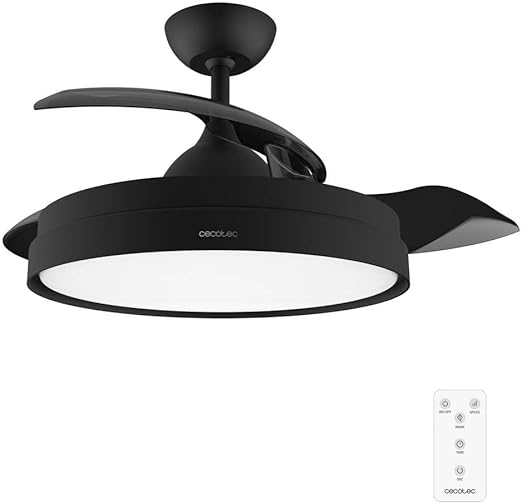Cecotec Ventilador de Techo con Aspas Retráctites y Lámpara EnergySilence Aero 4280 Invisible Black. 40 W, Diámetro 42" (106cm), Temporizador, 3 Tonos de Luz, Función Verano-Invierno
