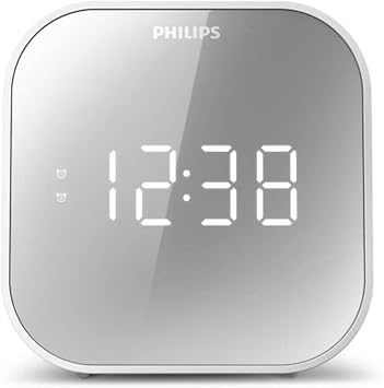 TAR4406/12 Despertador Philips Radio, con Pantalla de Espejo para la cabecera, Radio Digital con Doble Alarma, Temporizador para Dormir y función de repetición, batería portátil de Reserva, con USB