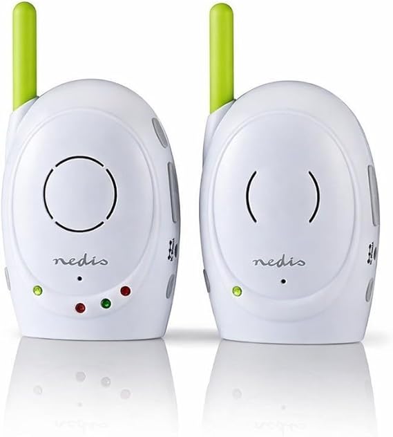Nedis Monitor de audio para bebés, teléfonos inalámbricos para bebés con intercomunicador y alcance de 300 m, juego de 2, verde/blanco