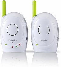 Nedis Monitor de audio para bebés, teléfonos inalámbricos para bebés con intercomunicador y alcance de 300 m, juego de 2, verde/blanco