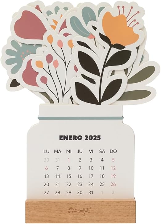 Mr. Wonderful Calendario da tavolo 2025 con base per godersi l'anno con Ganas - Include cartoncini a forma di fiore
