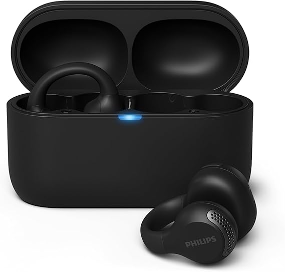 Philips TAQ2000BK Auriculares open ear tipo piercing Bluetooth multipunto True Wireless - 28 horas de reproducción, Estuche de bolsillo, Llamadas nítidas, Para desplazamientos y entrenamientos - Negro