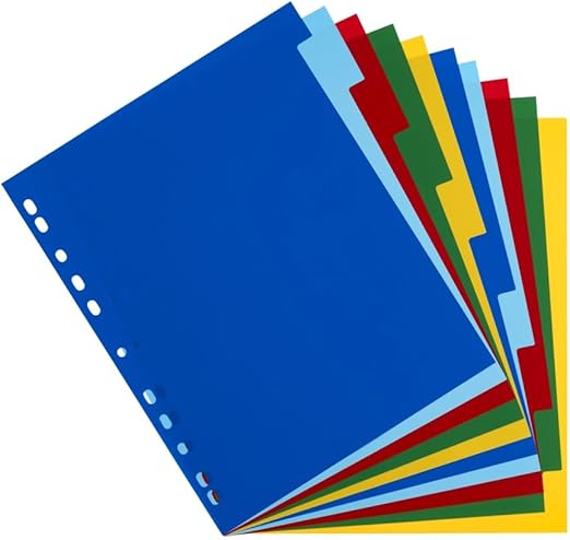 Oxford, Separadores Archivador A4, 10 Pestañas, 5 colores, Plástico de 120 micras