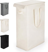 Rieeyrslza Cesta de Lavandería Estrecha con Manija Larga 55L Tela Oxford Cesto para la Colada Delgada con Tapa y Asas Cesta de Ropa Sucia Plegable Cesta de Almacenamiento, para Dormitorios(Beige)