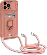 yanasuo Protección de Cámara Funda Compatible con iPhone 14 Pro MAX, con Anillo Soporte, Ajustable Collar Correa de Cuello Cordón Carcasa de Silicona-Pink