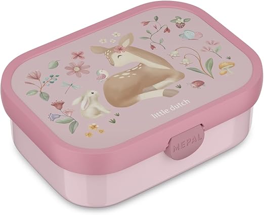 Mepal - Brotdose Kinder Campus Little Dutch - Bento Box Kinder - Brotdose Kinder mit Fächern & Gabel - Meal Prep Box mit Clip-Verschluss - BPA-frei & Spülmaschinenfest - 750 ml - Fairy Garden