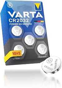 VARTA Pilas de Botón CR2032, paquete de 50, Power on Demand, Lithium, 3V, embalaje seguro para niños, para dispositivos Smart Home, llaves de coche y otras aplicaciones