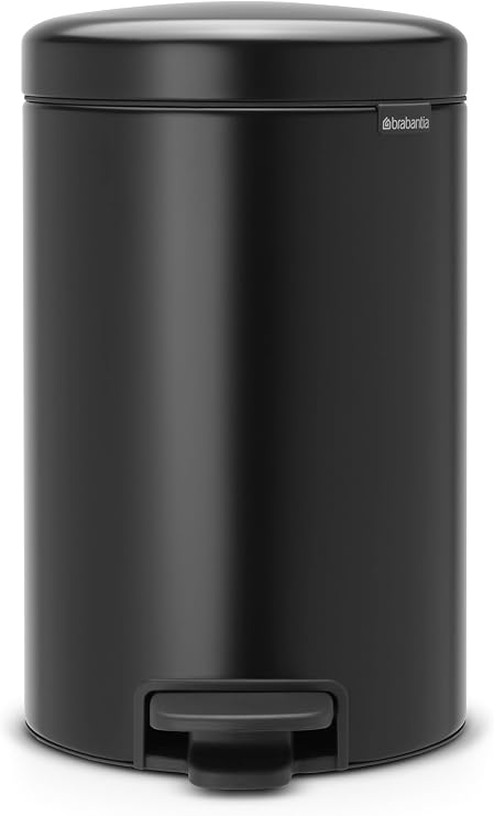 Brabantia NewIcon Cubo de Basura con Pedal, Mediano, Matt negro, 12L