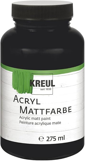 KREUL 75020-Pintura acrílica Mate, Tarro de plástico Negro, Pintura al Agua cremosa, Opaca, de Secado rápido, Adecuada para Muchas Superficies Black, 275 ml (75020)