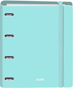 Dohe - Archivordner con Nachfüllung - 4-Ring Polyfoam Ordner, A4 (28x32 cm), 100 Karopapier-Blätter, weich, strapazierfähig, Farbabtrennungen, Extra Aufbewahrungsumschlag y Gummiband - SERENITY Grün