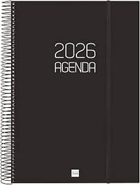 Finocam - Agenda Espiral 2026 1 Día Página | Enero - Diciembre (12 meses) | Agenda A4 Anual 2026 con goma | Tapa de polipropileno Espiral Opaque - Negro - Español