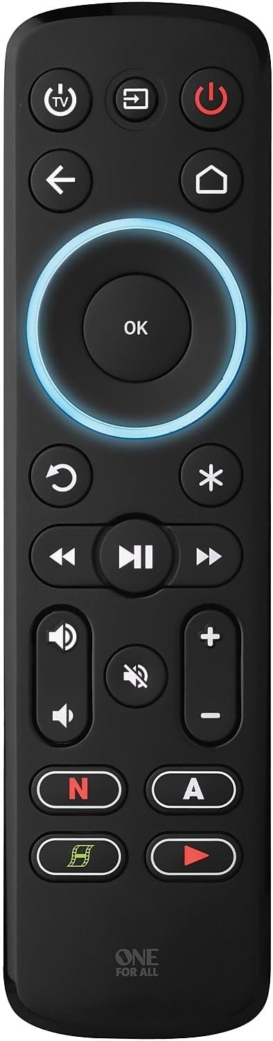 One For All URC7935 - Control remoto Streamer para caja multimedia - Permitiendo el control de hasta 3 dispositivos - Cajas multimedia (Roku, Apple TV, etc.), televisores y barras de sonido - Negro