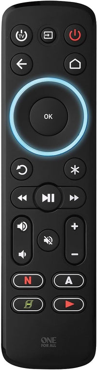 One For All URC7935 - Control remoto Streamer para caja multimedia - Permitiendo el control de hasta 3 dispositivos - Cajas multimedia (Roku, Apple TV, etc.), televisores y barras de sonido - Negro