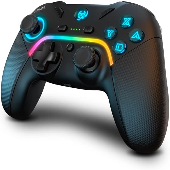 KROM KAYROS - Mando inalámbrico RGB con botones configurables, macros y soporte para smartphone – Compatible con PC, Nintendo Switch, Android e iOS, color negro