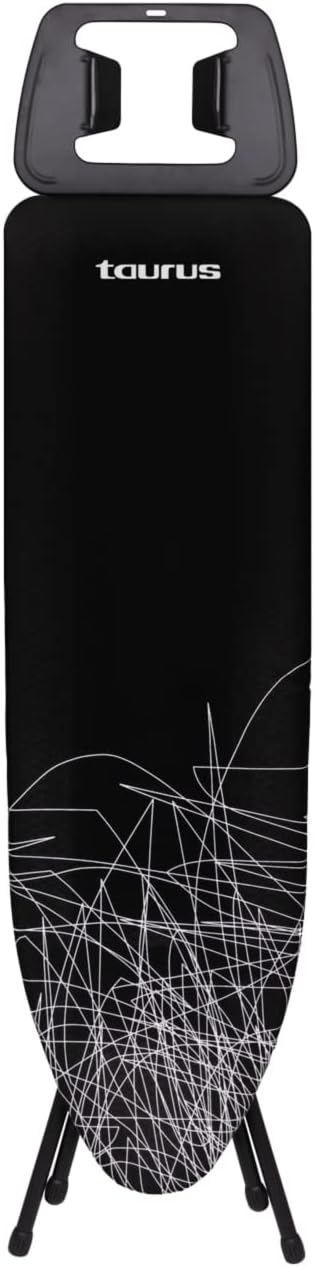 Taurus - Asse da stiro Argenta Black, Altezza regolabile max. 81 cm, Poggiaferro, Fodera in cotone, Superficie di stiratura 32 x 110 cm, Piedini antiscivolo, Nero