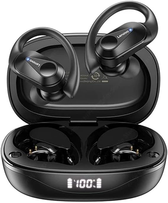 Lenovo LivePods LP75 Bluetooth 5.3 - Auriculares deportivos para gimnasio y correr, negro