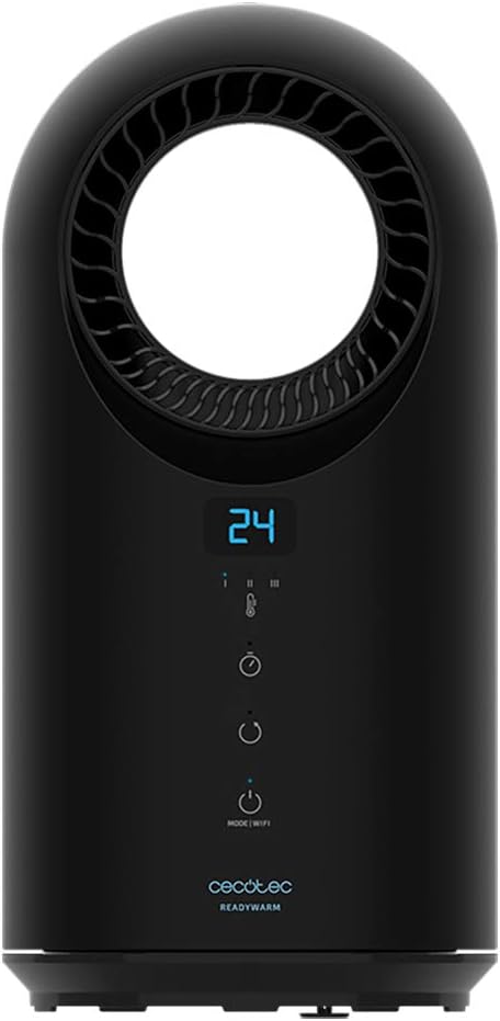 Cecotec Calefactor Bajo Consumo Ready Warm 8400 Bladeless Connected. Potencia 1500 W, Wifi, Mando a Distancia, Pantalla LED, Táctil, 3 Modos, Oscilación, Temporizador, Triple Sistema de Seguridad