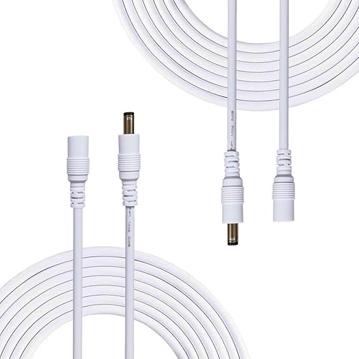 Liwinting 2 Piezas 2m Cable de Extensión 2.1mm x 5.5mm Plug DC Macho a Hembra Conector para Adaptador de Corriente, LED, Cámara CCTV Potencia, Coche, Monitores y Más - Blanco
