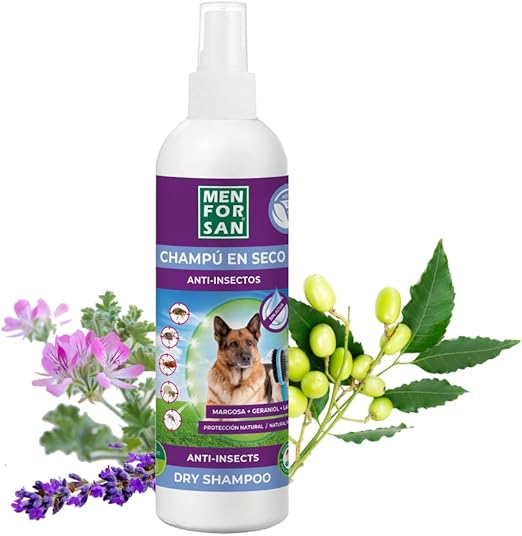 MENFORSAN Champú en seco Anti-Insectos Perros, Cítrico, Transparente, 250 ml