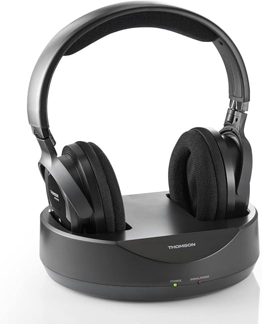 THOMSON | Auriculares inalámbricos UHF (Auriculares sin Cable para televisor, Sistema PLL, Alcance 100 m, Jack Stereo 3.5 mm, RCA) Negro