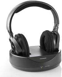 THOMSON | Auriculares inalámbricos UHF (Auriculares sin Cable para televisor, Sistema PLL, Alcance 100 m, Jack Stereo 3.5 mm, RCA) Negro