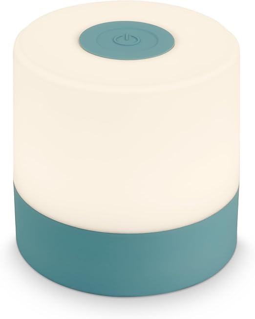 Briloner - Mini Lámpara de Mesa LED Inalámbrica, Lampara de Mesa Recargable, Lampara para Mesita, USB-C, Luz Blanca Cálida, 7x7 cm, Lampara LED Recargable, Lamparas Tactiles sin Cable, Color Azul