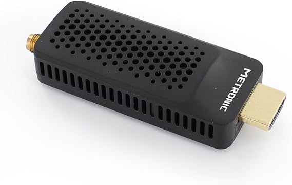 Metronic 441646 - Descodificador sintonizador Receptor TDT DVB-T, Compatible DVB-T2 dongle Stick Compacto, HEVC, EPG, 1080i, HDMI, Puerto USB 2.0, tecla SOS
