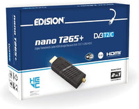 EDISION Nano T265+ Receptor dongle HDMI Terrestre TDT DVB-T2 y por Cable DVB-C, H265 HEVC, FTA, Full HD, PVR, USB, HDMI, Sensor IR, Soporte USB WiFi, Mando a Distancia Universal 2en1