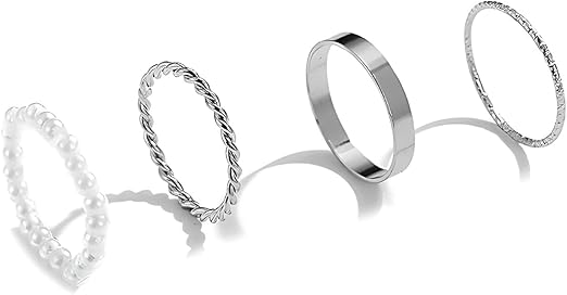 Zeayebsr 4 anillos de mujer de acero inoxidable fino nudillos anillo Midi Twist anillo llano apilable plata minimalista pulgar banda anillo conjunto para mujeres niñas