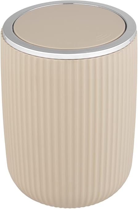 WENKO Papelera Agropoli S beige de 2 litros, con tapa abatible para el cuarto de baño, cubo de basura de plástico de calidad con diseño vívido y superficie texturizada, Ø 14,5 x 20 cm