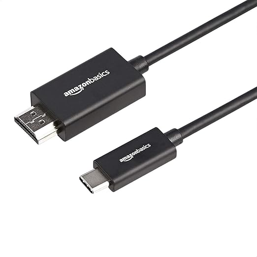 Amazon Basics Cable de aluminio de adaptador de USB-C (fuente) a HDMI (pantalla), compatible con Thunderbolt 3, 4K a 60 Hz, 1.8 m, color negro