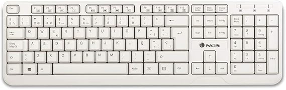 NGS Spike Teclado con Cable Conexión USB con 12 Teclas Multimedia, Teclado de Membrana Color Blanco (QWERTY Español)