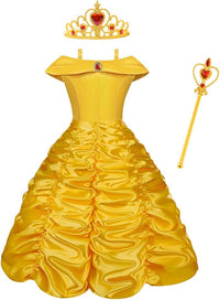 Vicloon Vestido de Princesa Bella,Disfraz Princesa Niña con Accesorios Princesa,Niña Princesa Coronación Vestido,Disfraz de Princesa Belle Vestido y Accesorios para Niñas,para Fiesta Cosplay,Navidad