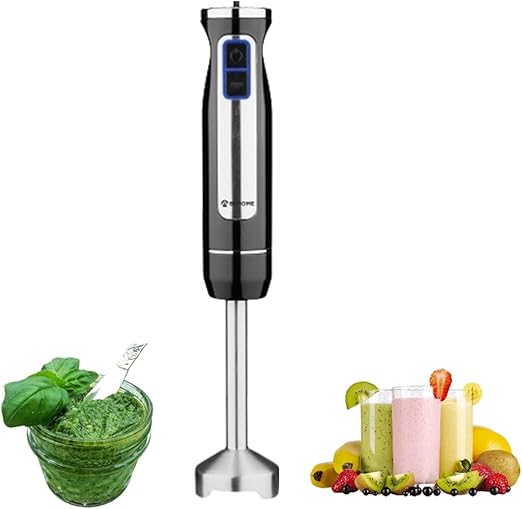 BEHOME Batidora de inmersión | Mezclador de inmersión de acero inoxidable 800 W | Minipimer negro 8 velocidades con luz LED