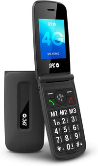 SPC Titan 2 – Teléfono móvil de Tapa para Mayores con 4G, Teclas Grandes, Timbre Alto 105dB y Pantalla 2,4” | Fácil de Usar y configuración remota | 3 memorias directas | Batería hasta 7 días - Negro