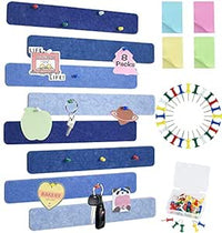 Vuzvuv 8 tiras para tablón de anuncios con 50 chinchetas y 10 pines de clip de madera, tablero de corcho autoadhesivo para pared, tablero de fieltro para escuela, decoración de oficina (azul)