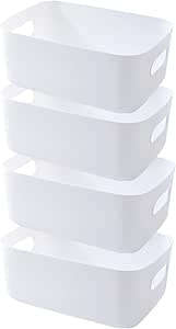 EURXLQ 4 Pcs Cajas Almacenaje Plastico con Asa,Cajas Organizadoras de Plastico Adecuados para Usar en el Armario,la Cocina o el Baño (Blanco, 30 x 20 x 12 cm)