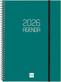 Finocam - Agenda Espiral 2026 Semana Vista Horizontal | Enero - Diciembre (12 meses) | Agenda Anual 2026 con goma | Tapa de polipropileno Espiral Opaque - Verde - Español