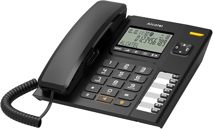 ALCATEL T78 - Teléfono con Cable - Pantalla Grande - Manos Libres - Bloqueo de Llamadas - Indicador Luminoso de Llamada entrante - Botón de rellamada - 8 Teclas de Memoria Directa - Negro