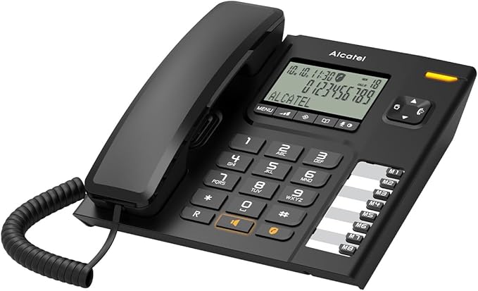 ALCATEL T78 - Teléfono con Cable - Pantalla Grande - Manos Libres - Bloqueo de Llamadas - Indicador Luminoso de Llamada entrante - Botón de rellamada - 8 Teclas de Memoria Directa - Negro